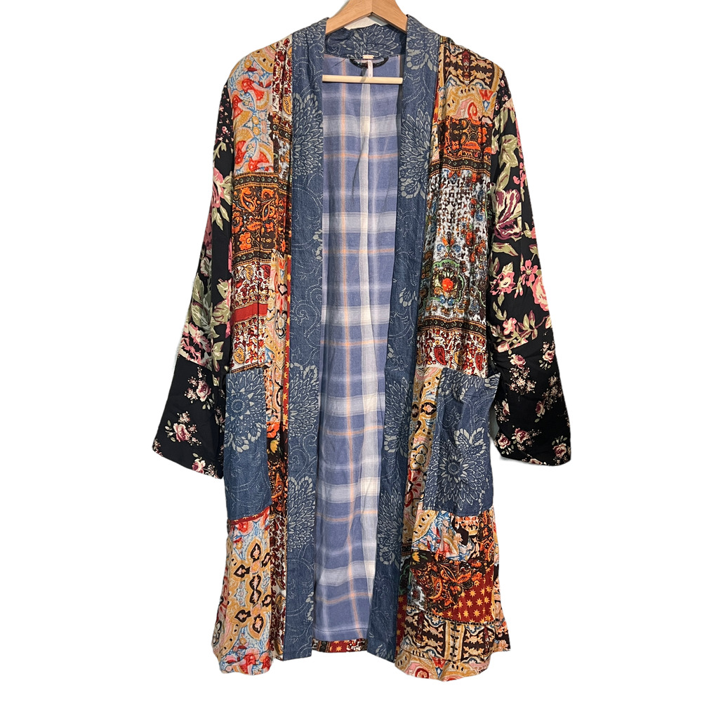 RARE Free People Songbird Patchwork Kimono Duster cardigan Jacket size medium
